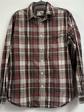 Article 365 Plaid Button-Down Shirt in Brown, Red and Cream